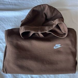 Nike Chocolate Brown Boys Large Hoodie with White Logo